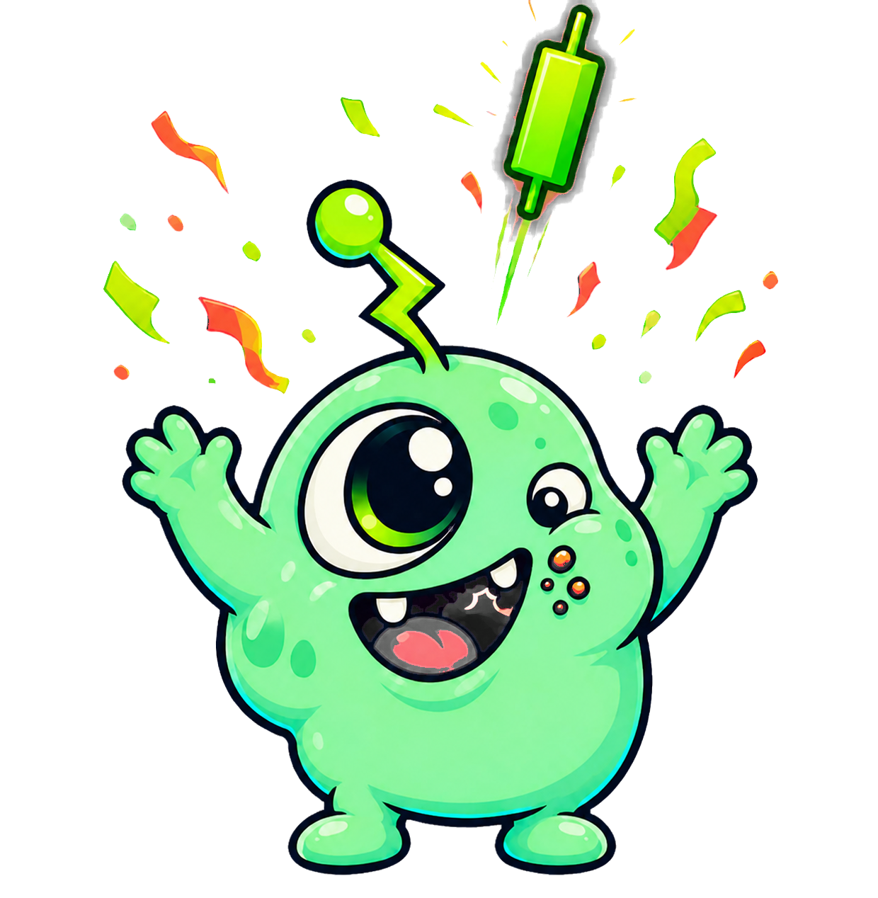 Blip celebrating a green candle
