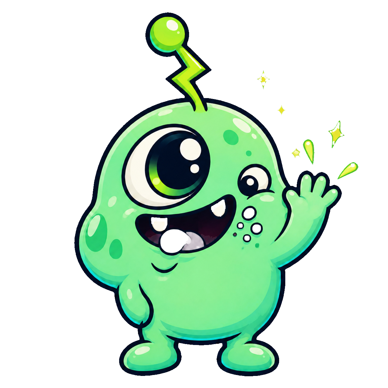 Blip the green alien waving hello